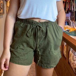 Army green paper bag shorts